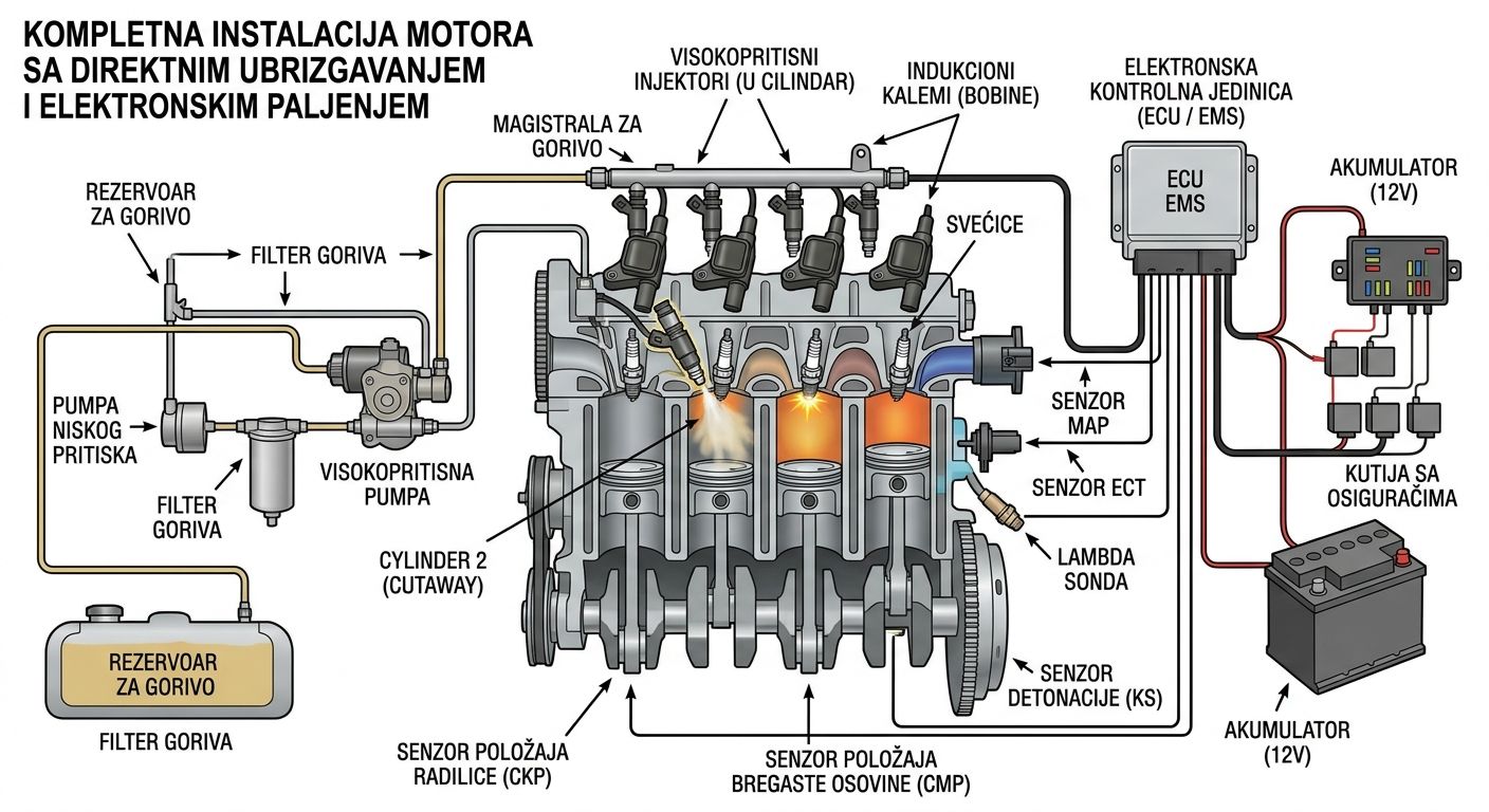 Kompletna instalacija motora sa direktnim ubrizgavanjem i elektronskim paljenjem