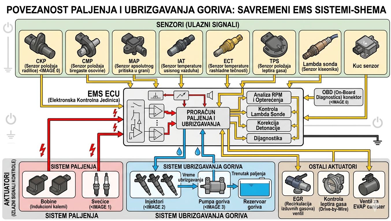 Povezanost paljenja i ubrizgavanja goriva: Savremeni EMS sistemi-shema